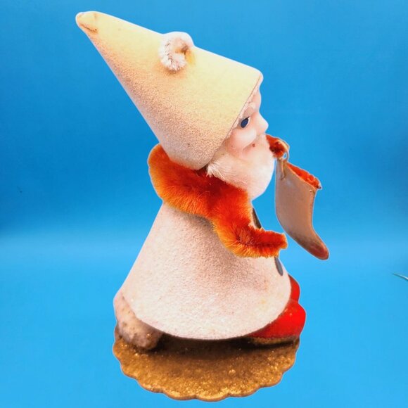 Vintage 1950s Putz Elf Ornament Red Chenille Foil Stocking Mica Accents Japan - Picture 6 of 9